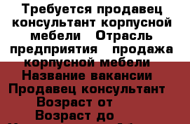 Требуется продавец-консультант корпусной мебели › Отрасль предприятия ­ продажа корпусной мебели › Название вакансии ­ Продавец-консультант › Возраст от ­ 20 › Возраст до ­ 35 - Хакасия респ., Абакан г. Работа » Вакансии   . Хакасия респ.